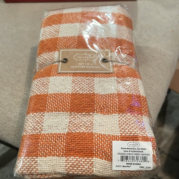 Mud Pie Orange Plaid Napkin Set of Four/NWT - Picture 7 of 11